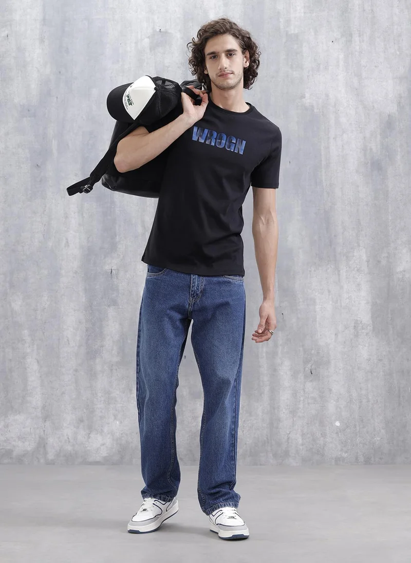 روجن Laser Cut Lenticular Print Slim Fit Cotton T-Shirt | Black